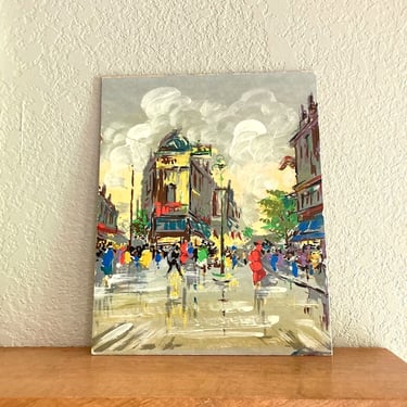 original oil painting vintage European street scene impressionist 8 x 10 