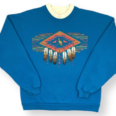 Vintage 80s/90s Morning Sun Native American Aztec Style Wolf Crewneck Sweatshirt Pullover Size Small 