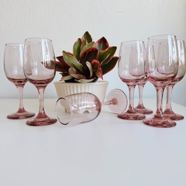 Set of 7 Pink Wine Glasses