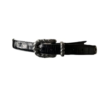 Vintage Brighton Black Leather Belt with Silver Buckle, M 44503 