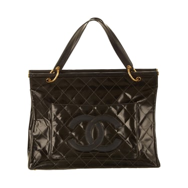 Chanel Black Quilted Logo Tote