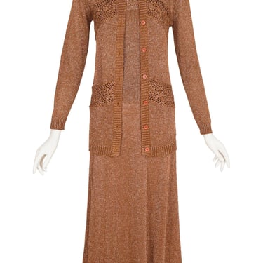 Wenjilli 1970s Vintage Copper Lurex Knit Three-Piece Maxi Outfit Sz XS 