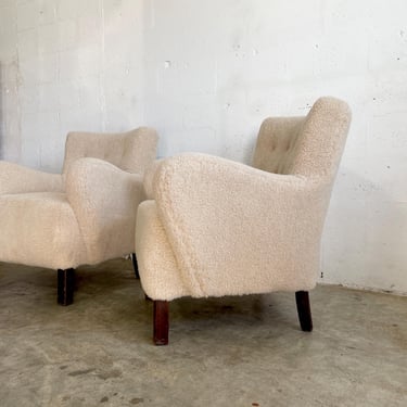 Sheepskin Danish Modern Lounge Chair 