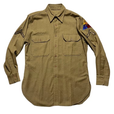Vintage WWII US Army Wool Field Shirt ~ M to L ~ OD ~ Military Uniform ~ 10th Armored Division ~ Patches ~ 1940s 