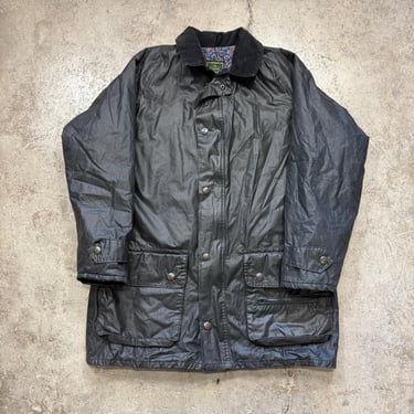 Vintage 1990s Throndale Slate Gray Waxed Cotton Canvas Made in Ireland Corduroy Collar Jacket Sz Large 