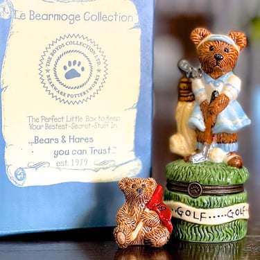VINTAGE: 1998-9 - Boyds Bears Golfing Bear Trinket Box Figurine with Surprise in Box - 