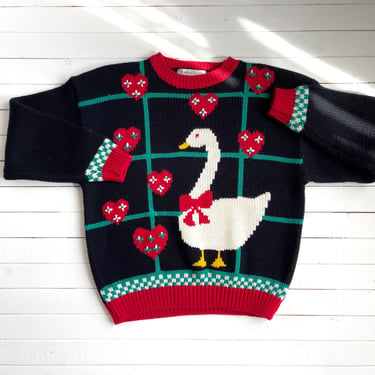 cottagecore sweater 80s 90s vintage Karen Scott goose duck heart Christmas sweater 