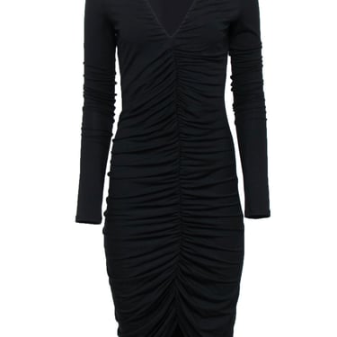 Patrizia Pepe - Black V-Neckline Middle Ruched Dress Sz 2
