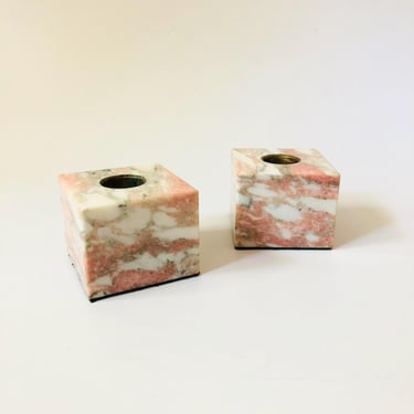 Pink Marble Cube Candle Holders - Set of 2 