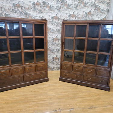 Vintage Chinese Elm Display Cabinets / Bookcases