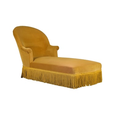 19th Century French Napoleon III Style Chaise Lounge W/ Golden Yellow Velvet 