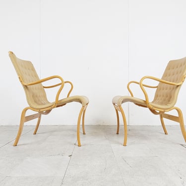 Pair of Mina armchairs by Bruno Mathsson, 1960s - scandinavian leather lounge chairs - mid century leather lounge chairs - vintage chairs 