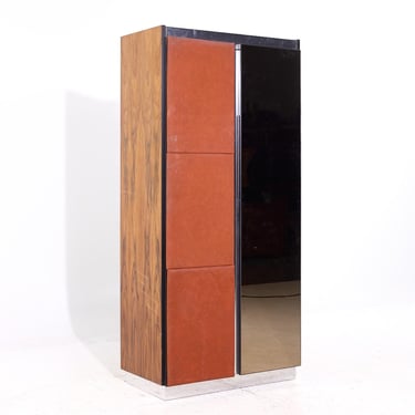 Pulaski Mid Century Rosewood, Leather and Chrome Armoire Dresser - mcm 