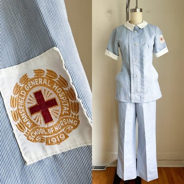 Vintage RARE 1960s-70s Red Cross Nurse Student Uniform set / XS 