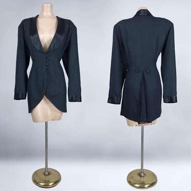 VINTAGE 80s Tuxedo Inspired Fitted Jacket by RM Richards Evenings 1X 14/16 | 1980s Tux Tails Bold Shoulder Suit Jacket Plus Volup | VFG 