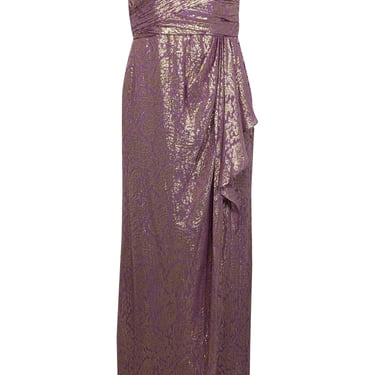 Badgley Mischka - Purple &amp; Gold Metallic Strapless Formal Dress Sz 8