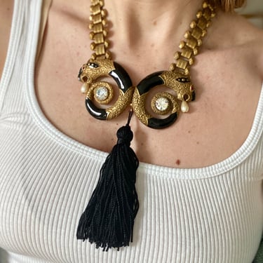 80s Fierce Double Panther Tassel Necklace