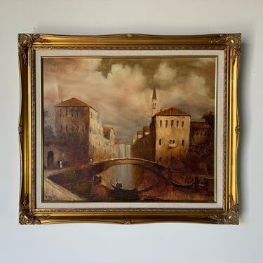 L. Costello Venetian Scene Oil on Canvas Painting, Framed 