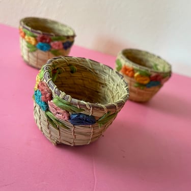 Vintage Set of Three Handwoven Decorative Mini Baskets 