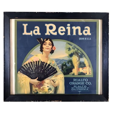 1953 "La Reina" California Orange County Crate Label, Framed 