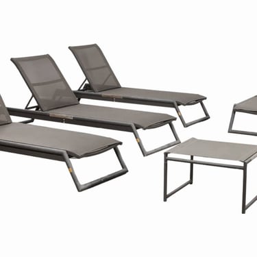 Harbour Outdoor Contemporary Sling-Fabric Adjustable Chaise Lounge Outdoor Set 
