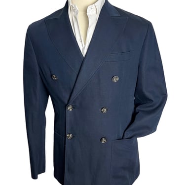 Vintage POLO RALPH LAUREN Blue Label Double-Breasted Navy Blazer ~ Made in Italy ~ jacket / sport coat ~ Belted Back ~ 1930s / 1980s / 1990s 