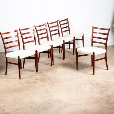 Mid Century Danish Modern Dining Chair Set 6 Rosewood Schou Andersen Ladder Back