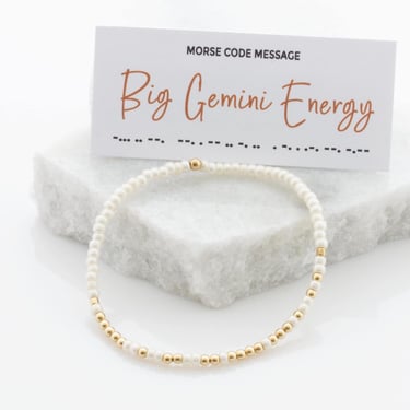 Big Gemini Energy Morse Code Bracelet, Best Friend Birthday Gift, May and June Zodiac Bead Bracelet, Stretch Bracelet 