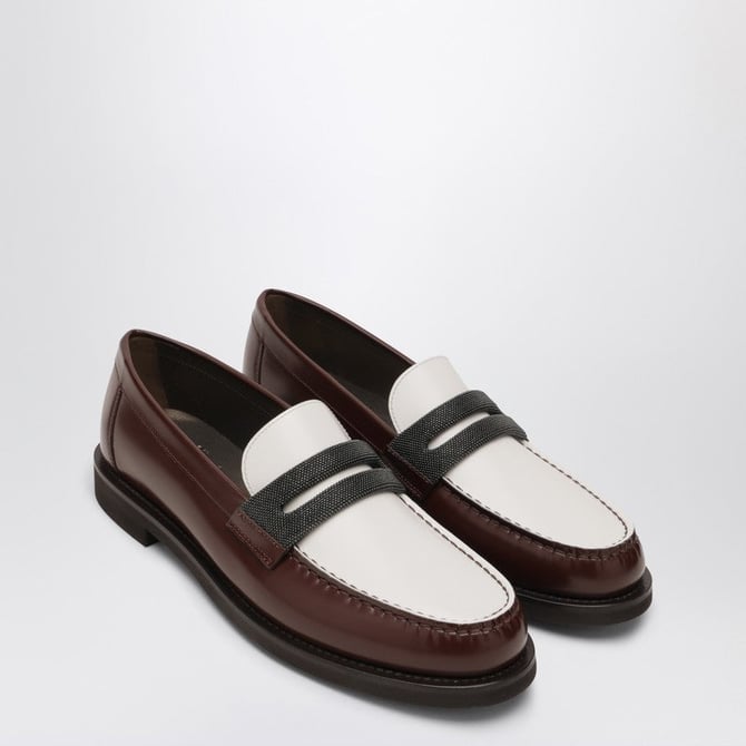 シューズ・サンダルその他 Brunello Cucinelli Brown/White Loafers with Precious Clamp Brunello Cucinelli Brown/White Loafers With Precious Clamp