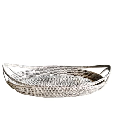 Oval Woven Rattan Tray, White Wash