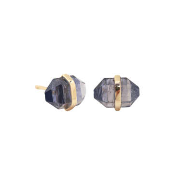 Small Herkimer Iolite Bezel Wrapped Studs
