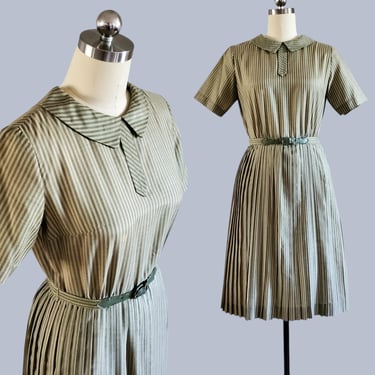 1950s Cotton Day Dress with Matching Belt - 50s Dresses - 50s Women's Vintage Size Medium/Large 