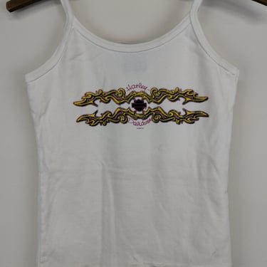 S 00s Harley Davidson Tank Top Baby Tee Femme Cotton White Small 2000s 1990s Biker Moto Goth Rave Trendy Y2K Motorcycle 