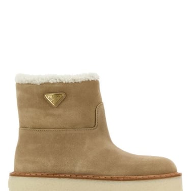 Prada Women Beige Suede Ankle Boots