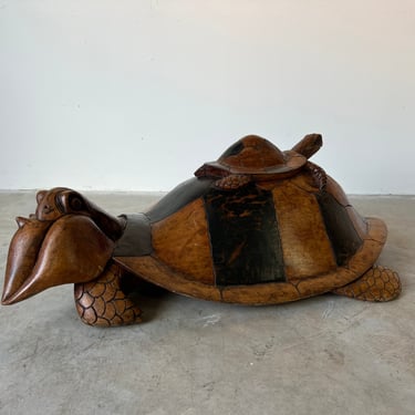 Large Vintage Hand Carved Wood Turtle Sculpture 