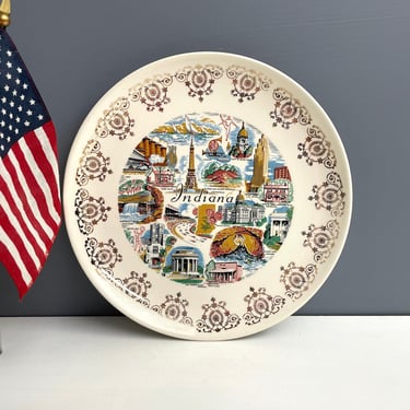 Indiana state souvenir plate - vintage 1960s road trip plate 