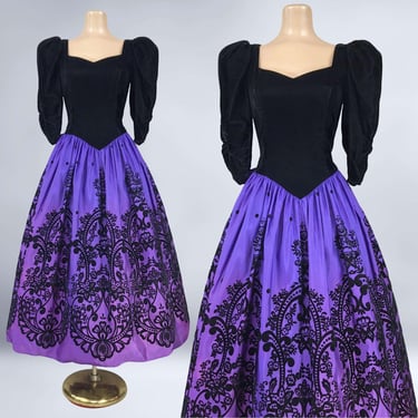 VINTAGE 80s Purple and Black Victorian Gothic Party Dress by Scott McClintock 6 | 1980s Velvet and Taffea Crinoline Formal Prom Dress | VFG 