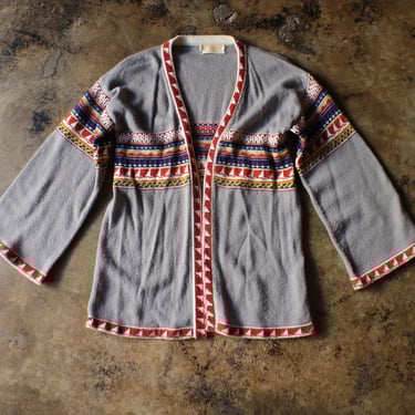 70's Cardigan  / Vintage Patterned Acrylic Knit / Women's Medium 