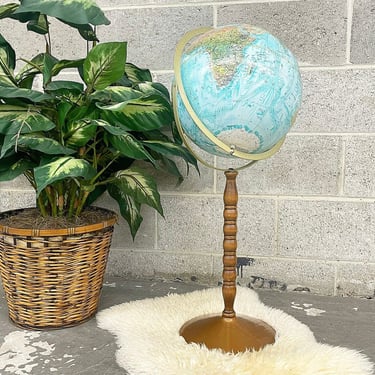 Vintage Replogle Globe Retro 1990s World Ocean Series + 12 Inch Diameter + Wood and Metal Stand + School and Learning + Home + Office Decor 
