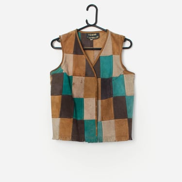 Vintage patchwork suede leather vest with fringe detail - Medium 