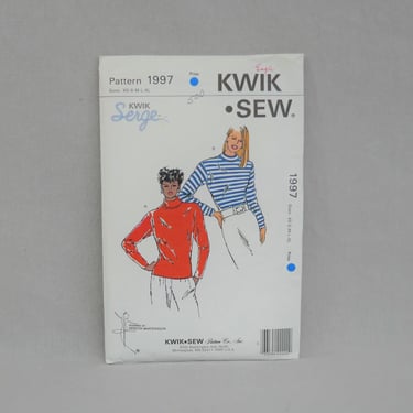 1990 Pattern - Misses' Tops for Stretch Knits Only - Kwik Sew 1997 Kwik Serge - Vintage 1990s Sewing Pattern - Size XS S M L XL 