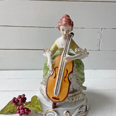 Antique German Desden Woman Playing Cello Figurine // Cello Lover, Cello Collector // Strings Instrument Figurine // Perfect Gift 