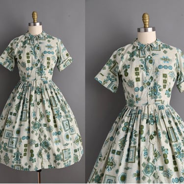 vintage 1960s Dress | Vintage Cotton Print Shirtwaist Dress | Small 