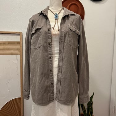 Vintage 90s Gray Cotton Oversized Corduroy Button Down Shirt Large 