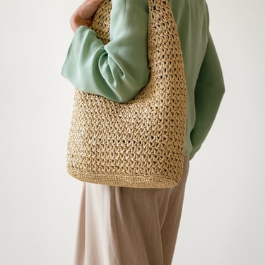 トートバッグ MCM Embroidered Raffia Himmel Ascending Moon Shoulder Bag MCM Embroidered Raffia Himmel Ascending Moon Shoulder Bag