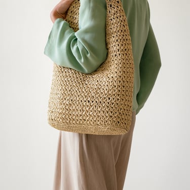 Crochet Raffia Tote in Natural, Summer Tote Bag, Straw Mesh Bag, Lightweight Tote, Crochet Shoulder Bag, One Handle Bag — The Daphne Tote 