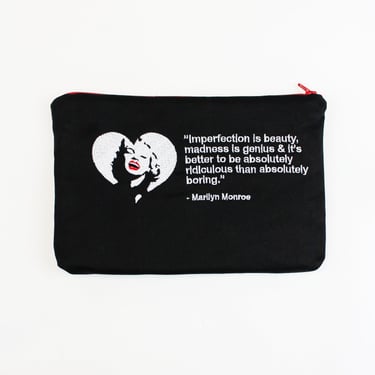 Embroidered Quotes Wallet Coin Make-up Pouch 9" x 6" - Marilyn Monroe 
