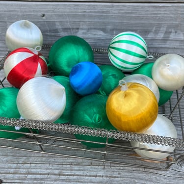 satin Christmas ornaments 60s silky kitsch spun balls set of six 