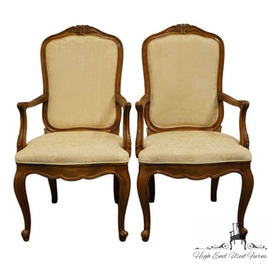 Set of 2 WHITE OF MEBANE Country French Provincial Upholstered Dining Arm Chairs 