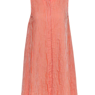 Sara Campbell - Orange Gingham A-Line Cotton Shirtdress w/ Ruffle Collar Sz S